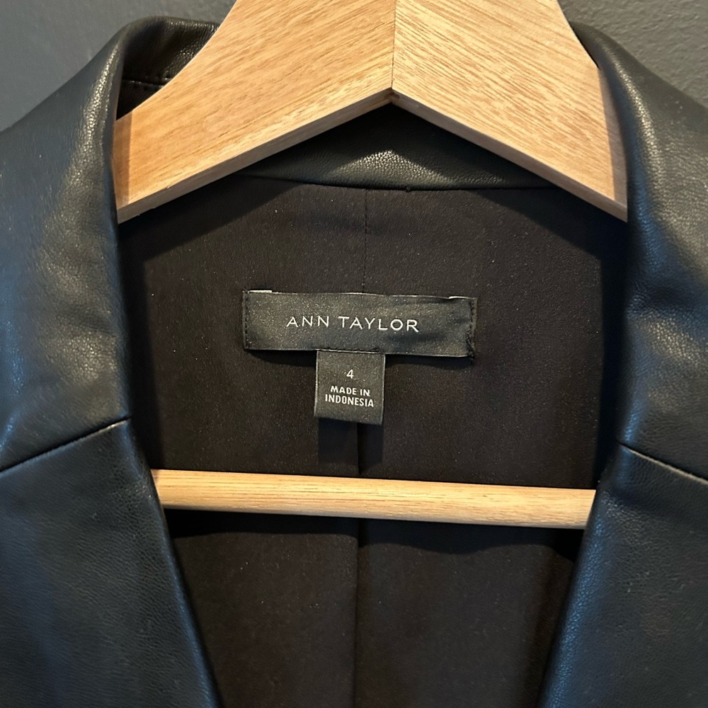 Ann Taylor Black Leather Single-Button Blazer - Picture 2 of 3